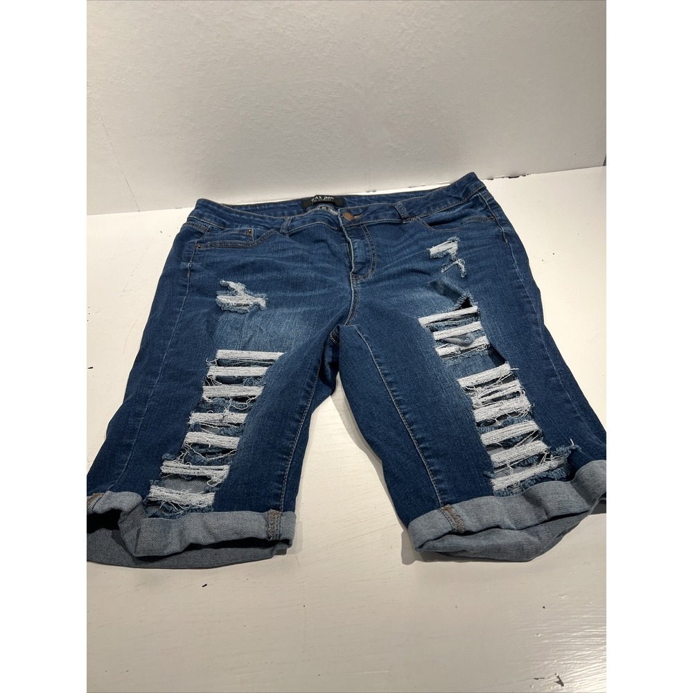 Wax Jean Bermuda Shorts Womens Size 3XL Blue Denim Distressed